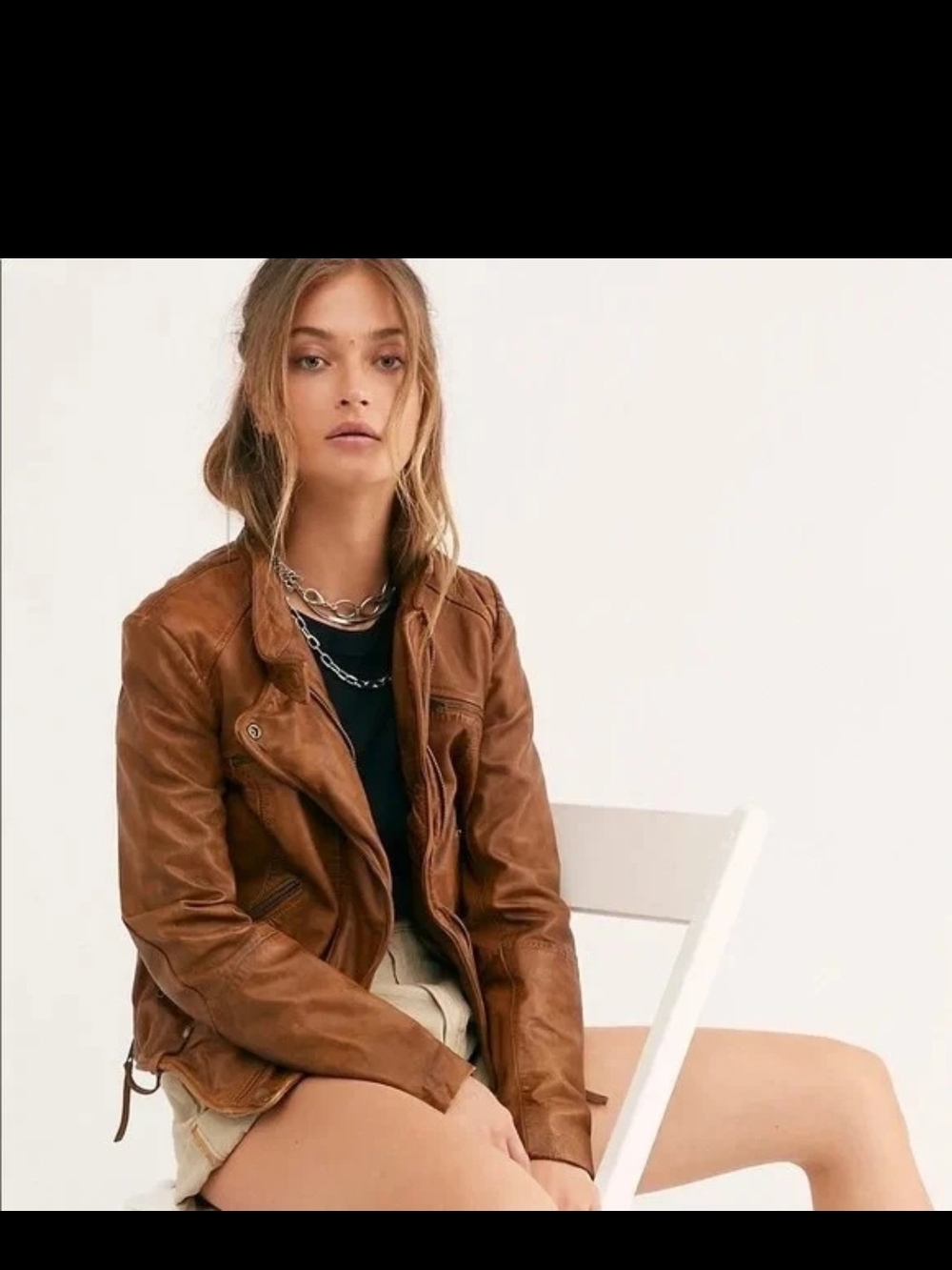 NWT Free People Jakett Moto Saddle Brown Leather Jacket Size Medium Butter Soft
